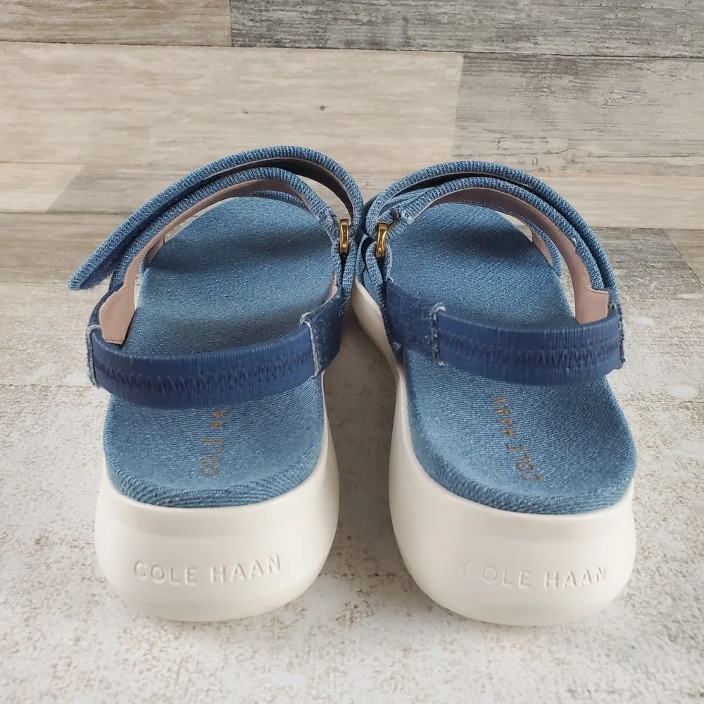 Cole Haan Zerogrand Meritt Sandal Womens Sz 7.5 B Denim Multi Ivory Hook & Loop